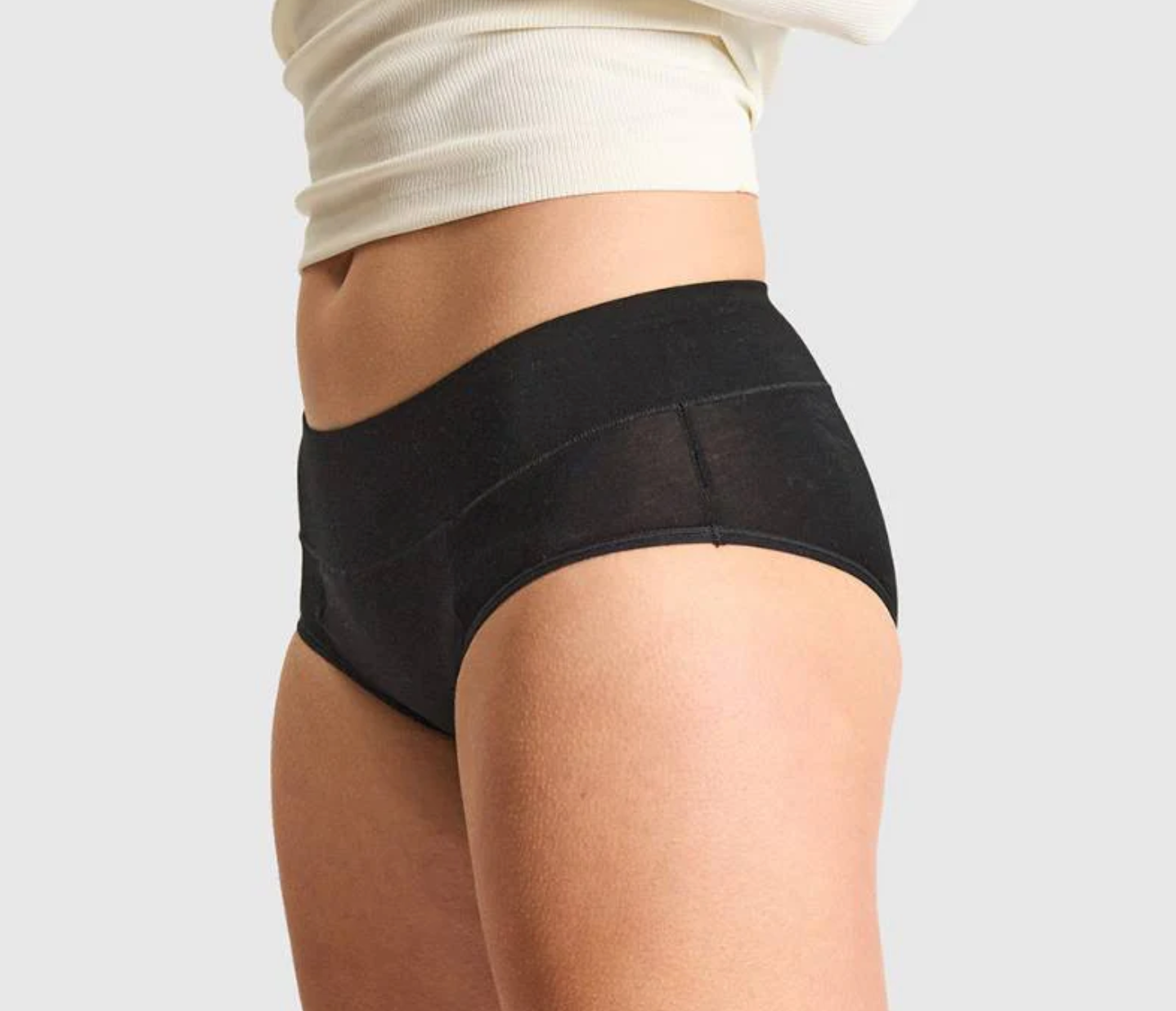 Eltee UnderShortie Boyleg Period Briefs; comfortable black period underwear offering full coverage and absorbency.