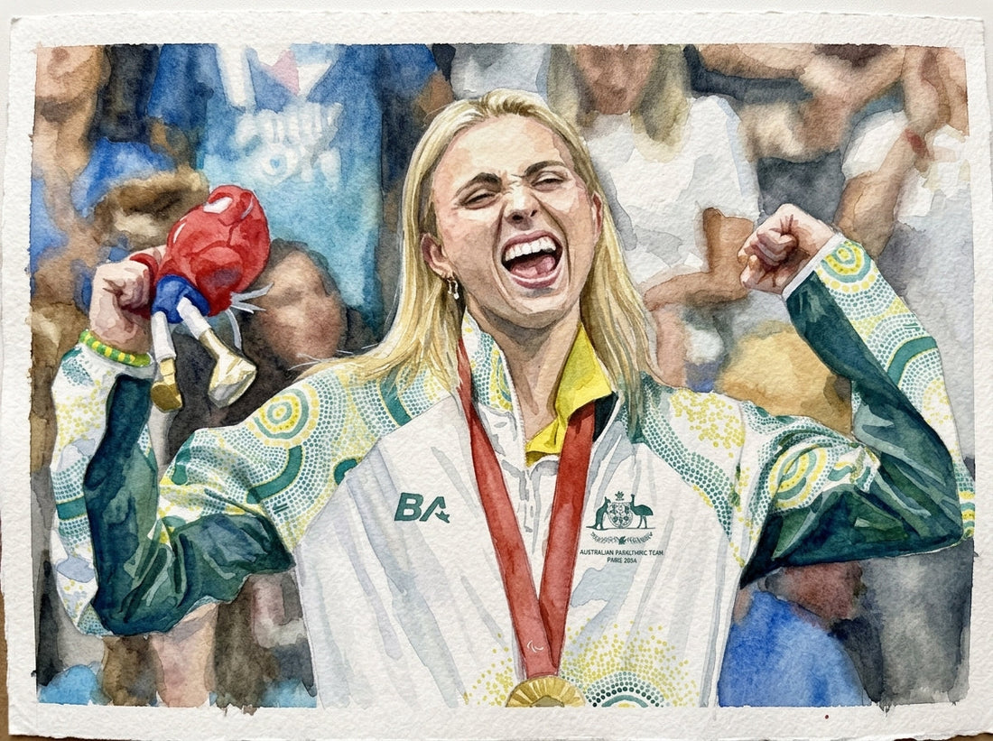 Alexa Leary para swimmer celebrating gold medal Paris 2024 Paralympics
